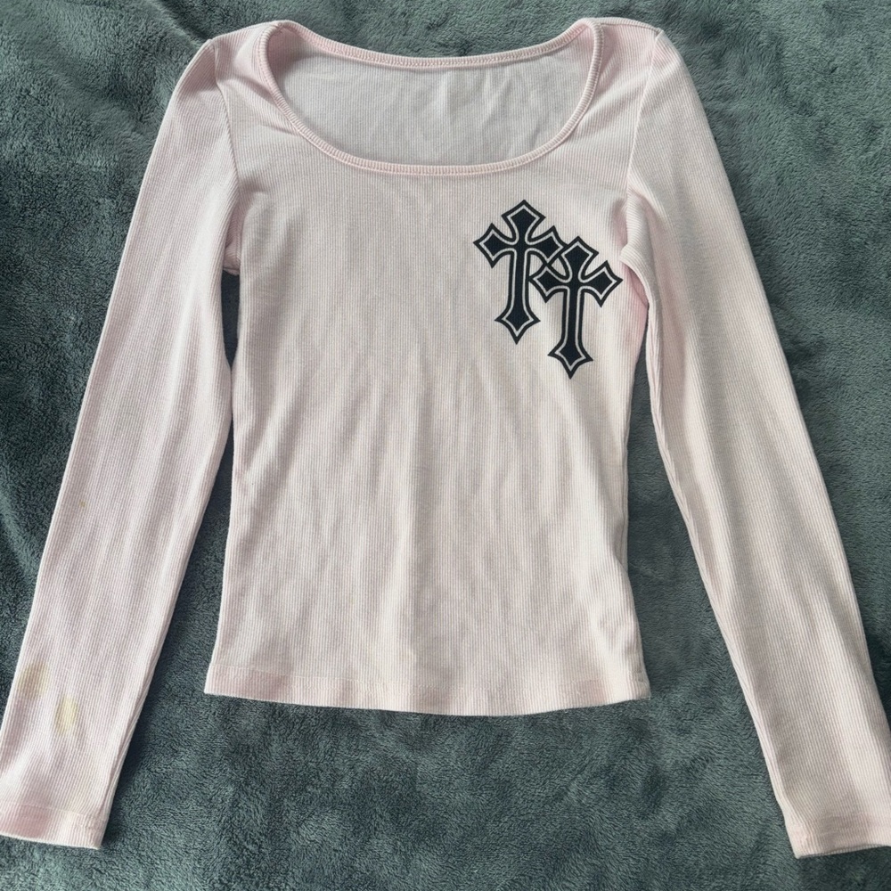 Pink Long Sleeve Top with Cross Design